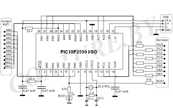 Интерфейс для связи устройств с ПК по USB на PIC18F2550